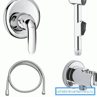Хигиенски туш поставен со Grohe интегриран миксер Хигиенски туш поставен со Grohe интегриран миксер