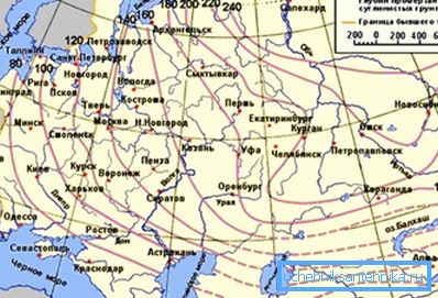 Мапата покажува вредности на длабочина на мраз за различни региони на постсоветскиот простор (средните вредности се одредени со интерполација) Мапата покажува вредности на длабочина на мраз за различни региони на постсоветскиот простор (средните вредности се одредени со интерполација)