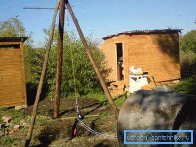 Во текот на јамата стави статив со уред за подигнување и прачки.