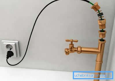 Поврзување на грејниот кабел за снабдување со вода до домаќинството 220 V