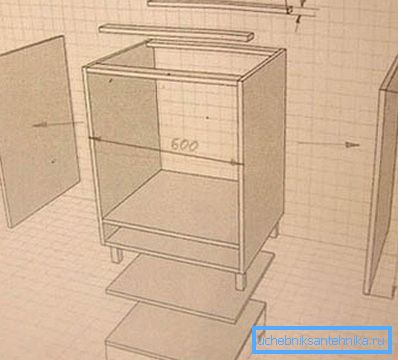 Темел под мијалникот во кујната со свои раце - шема-цртање
